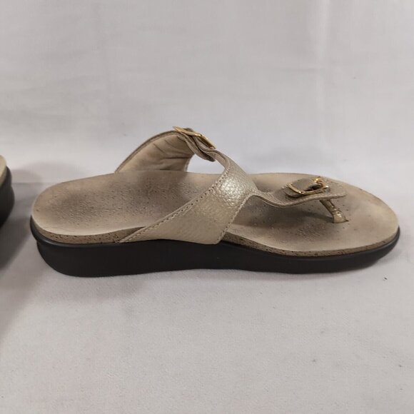 SAS Sanibel Flip Flop Thong Sandals Gold Women's 8.5 Nubuck Leather T-Strap Open - Picture 10 of 13